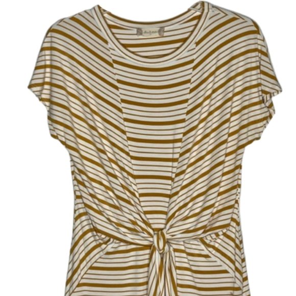 Altar’d State Golden Brown/White Tie Front Striped Dress - M - Picture 2 of 8